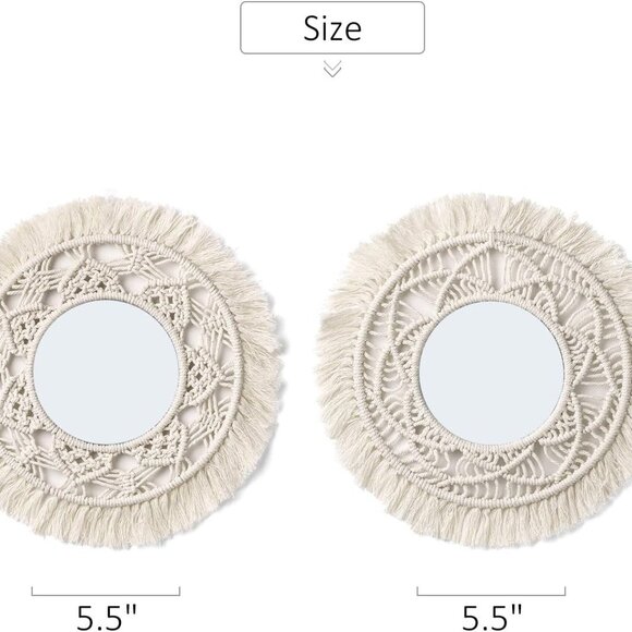 THREE (3)PC Set of Wall Mirrors Boho Beige Macrame Bohemian Global Decor NEW NIB - Picture 9 of 11